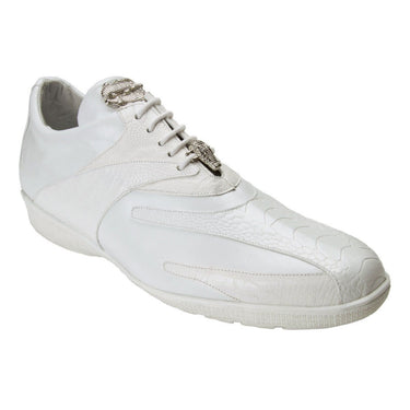 Belvedere Bene White Genuine Ostrich and Soft Calf Sneakers Side View