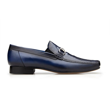 Belvedere Bruno in Navy Genuine Ostrich Leg and Italian Calf Loafers Navy