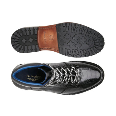 Belvedere Como in Black Genuine Ostrich & Italian Leather Boot