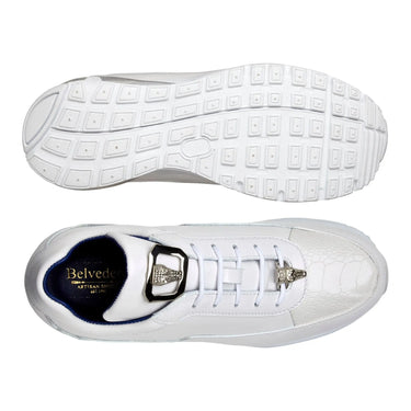 Belvedere Flash in White Ostrich Leg High-Top Sneakers in