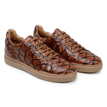 Belvedere Kingstone in Antique Almond Exotic Pirarucu Lace-Up Casual Sneaker