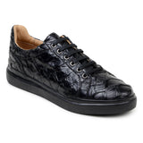 Belvedere Kingstone in Black Exotic Pirarucu Lace-Up Casual Sneaker
