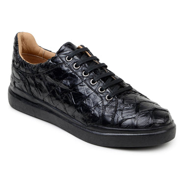 Belvedere Kingstone in Black Exotic Pirarucu Lace-Up Casual Sneaker
