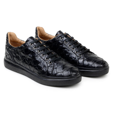 Belvedere Kingstone in Black Exotic Pirarucu Lace-Up Casual Sneaker