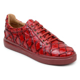 Belvedere Kingstone in Red Exotic Pirarucu Lace-Up Casual Sneaker