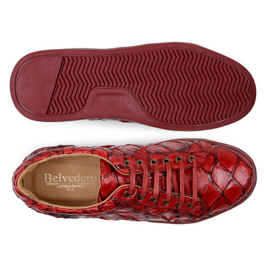 Belvedere Kingstone in Red Exotic Pirarucu Lace-Up Casual Sneaker