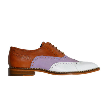 Belvedere Kurt in Almond, Plum, and White Exotic Ostrich / Suede / Calf-Skin Leather Oxfords in Almond / Plum / White