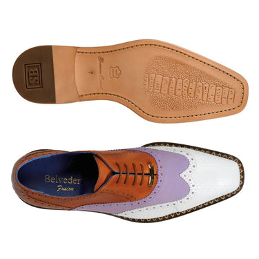 Belvedere Kurt in Almond, Plum, and White Exotic Ostrich / Suede / Calf-Skin Leather Oxfords in