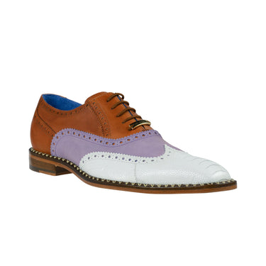 Belvedere Kurt in Almond, Plum, and White Exotic Ostrich / Suede / Calf-Skin Leather Oxfords in