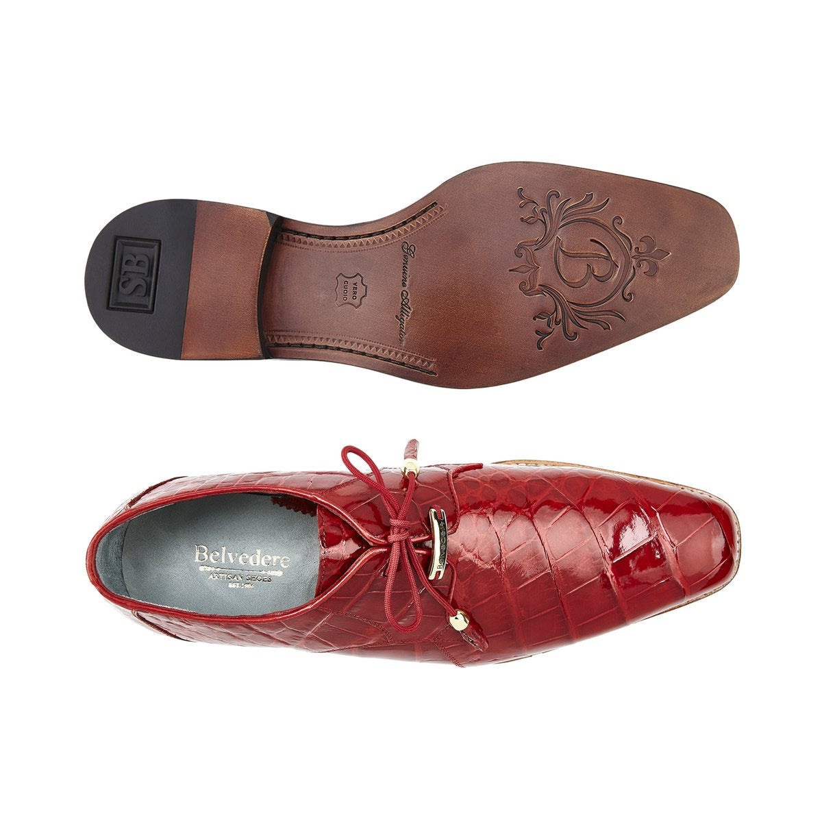 red gator dress shoes Belvedere Men's Genuine Alligator Leather Derby Lago 9.5 colorfamily: brass Sites to sell a Leather lining — provides Style:7024