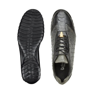 Belvedere Lando in Black / Grey Genuine Ostrich Leg & Italian Calf Sneakers in #color_