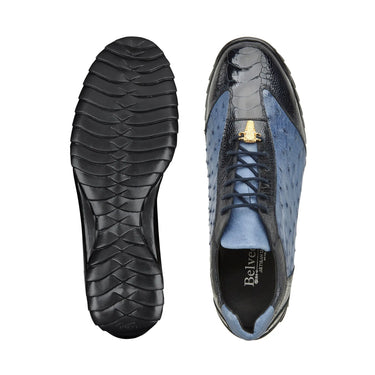 Belvedere Lando in Navy / Blue Jeans Genuine Ostrich Leg & Italian Calf Sneakers in #color_