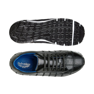 Belvedere Magnus in Black Ostrich Patchwork Sneakers in #color_
