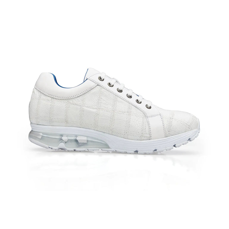 Belvedere Paulo Sneaker – Calf & Ostrich Leg Patchwork in White