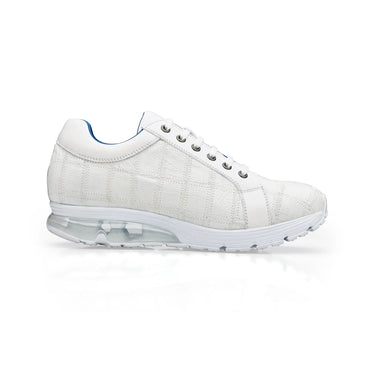 Belvedere Magnus in White Ostrich Patchwork Sneakers in White #color_ White