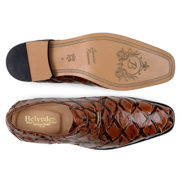 Belvedere Renzo in Antique Almond Exotic Pirarucu Lace-Up Derby Shoes