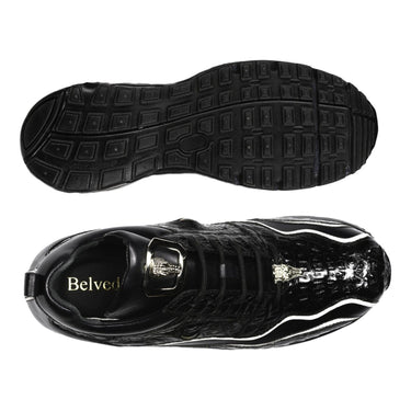 Belvedere Rexy in Black Exotic Caiman Crocodile / Calf-Skin Leather Eyes Casual Sneakers in