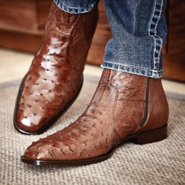 Belvedere Roger in Antique Brandy Genuine Ostrich Side Zipper Boot