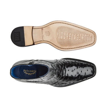 Belvedere Roger in Black Genuine Ostrich Side Zipper Boot in