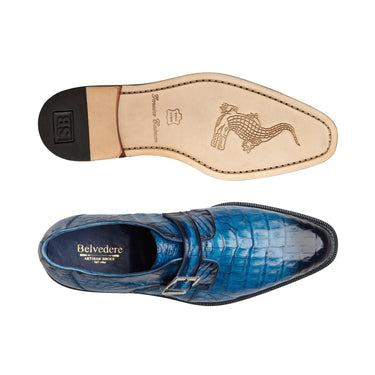 Belvedere Spencer in Antique Ocean Blue Genuine Crocodile Single Monk Strap Shoes in