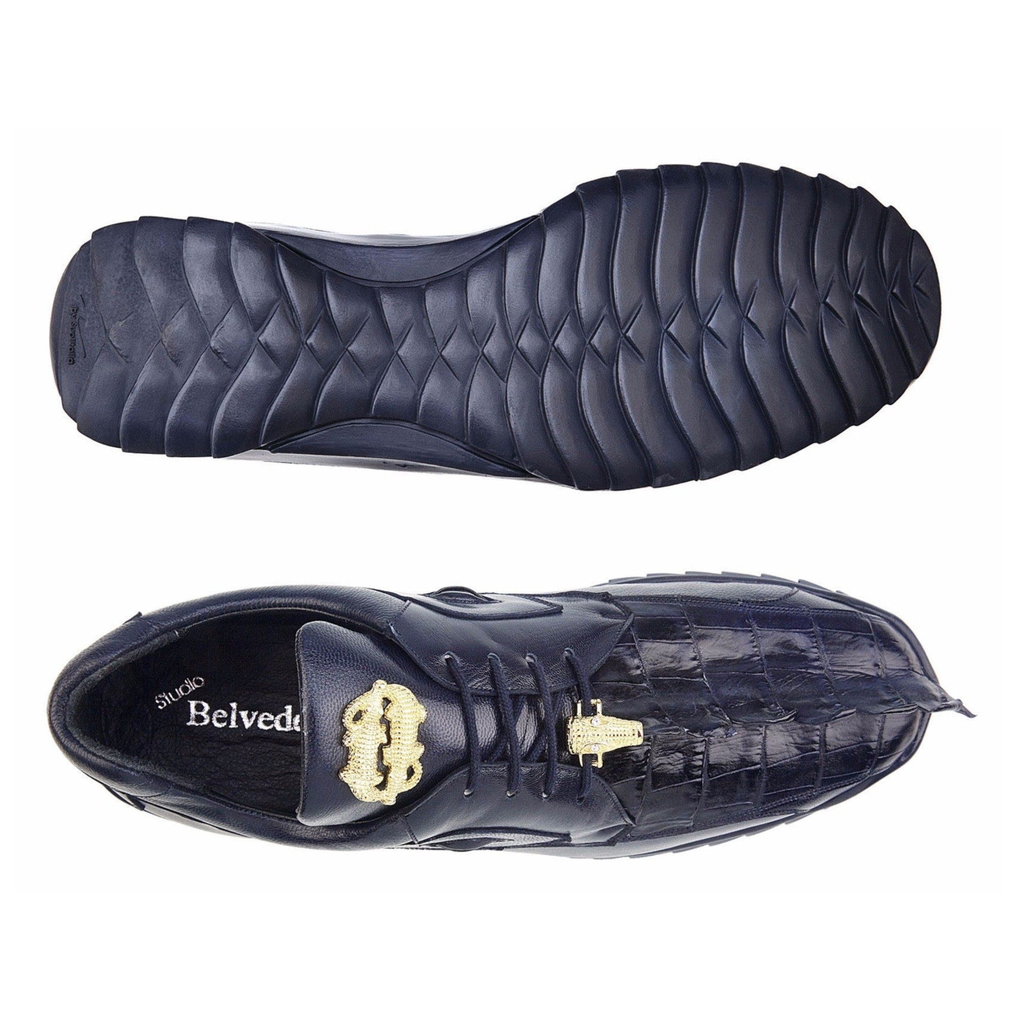 Vasco in Navy Genuine Hornback Crocodile & Soft Calf Sneakers by Belvedere  –