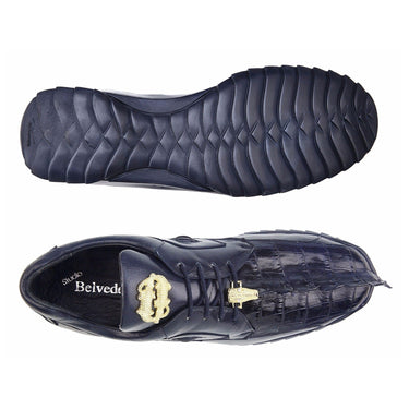 Belvedere Vasco in Navy Genuine Hornback Crocodile & Soft Calf Sneakers in
