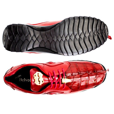 Belvedere Vasco in Red Genuine Hornback Crocodile & Soft Calf Sneakers