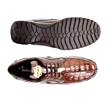 Belvedere Vasco in Tobaćco Brown Genuine Hornback Crocodile & Soft Calf Sneakers in