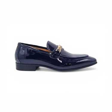 Carrucci Shoes Beveled Squared Toe Patent Leather Loafer in Navy