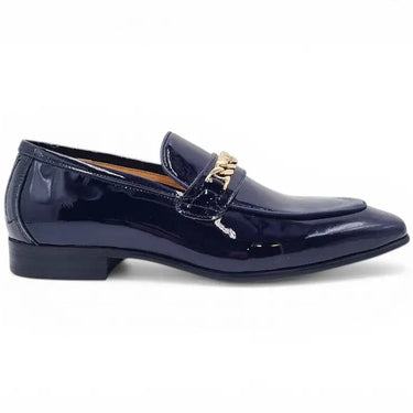 Carrucci Shoes Beveled Squared Toe Patent Leather Loafer in Navy