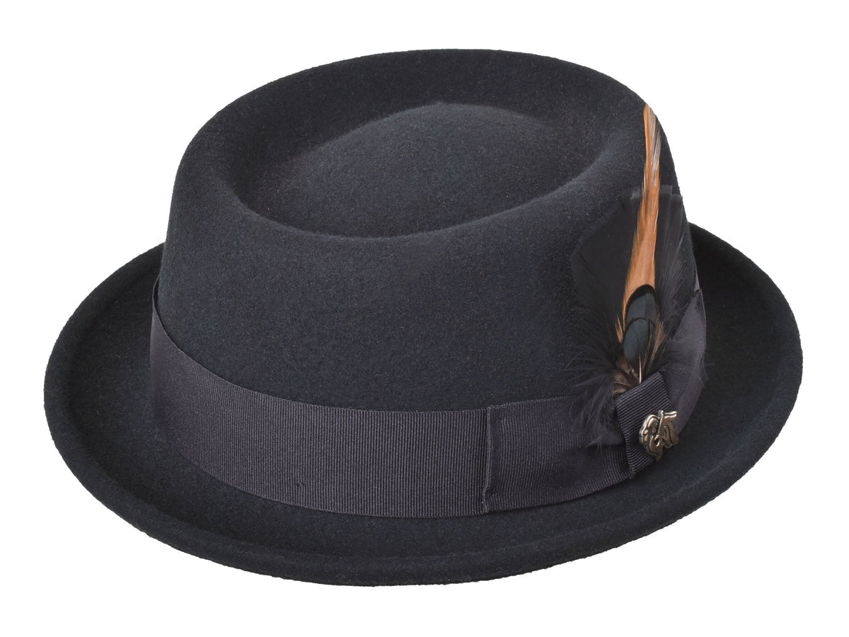 100% Wool Felt Fedora Hat Vintage Short Brim Trilby Pork Pie Hat Unisex Quality Black Vintage Worn Leather Look Porkpie Trilby Hat  main image 3