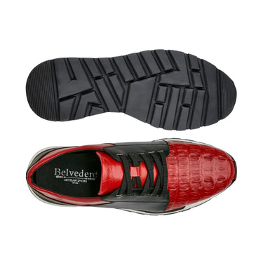 Belvedere Titan in Red / Black Caiman Crocodile & Leather Sneakers in #color_