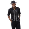 Montique Ebony Emissary in Black Men’s Geometric Walking Suit in 6X-LARGE 60 PANTS #color_ 6X-LARGE 60 PANTS