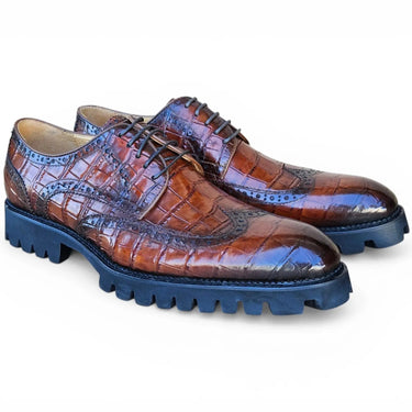 Carrucci Shoes Blucher Alligator Oxford Dress Shoe in Whisky