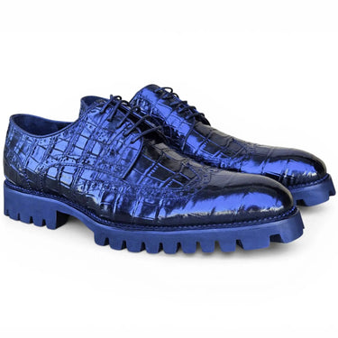 Carrucci Shoes Blucher Alligator Oxford Dress Shoe in Navy