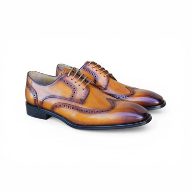 Carrucci Shoes Blucher Wingtip Oxford Dress Shoe in Cognac