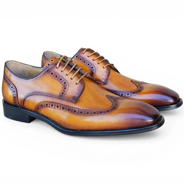 Carrucci Shoes Blucher Wingtip Oxford Dress Shoe in Cognac