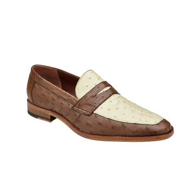Belvedere Espada in Tabac / Bone Ostrich Quill Penny Loafers in #color_