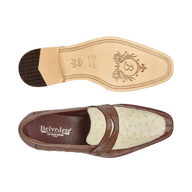 Belvedere Espada in Tabac / Bone Ostrich Quill Penny Loafers in #color_