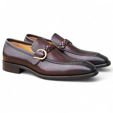 Carrucci Shoes Braided Bit Loafer Brown Leather in Chestnut