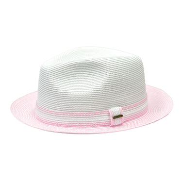 Bruno Capelo Antonio 2-Tone Straw Fedora Hat Snap Brim in Light Pink / White #color_ Light Pink / White