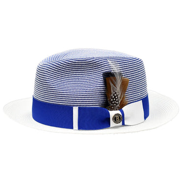 Bruno Capelo Bailey Two-Tone Straw Fedora in Royal / White #color_ Royal / White