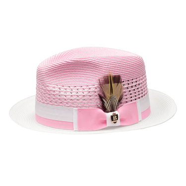 Bruno Capelo Belvedere 2-Tone Straw Fedora Hat Snap Brim in Light Pink / White #color_ Light Pink / White