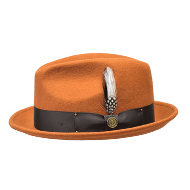 Bruno Capelo Blues Brothers Wool Pinch Front Fedora in Burnt Orange / Black