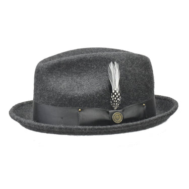 Bruno Capelo Blues Brothers Wool Pinch Front Fedora in Heather Grey #color_ Heather Grey