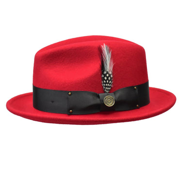 Bruno Capelo Blues Brothers Wool Pinch Front Fedora in Red / Black