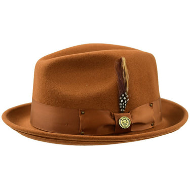 Bruno Capelo Blues Brothers Wool Pinch Front Fedora in Cognac