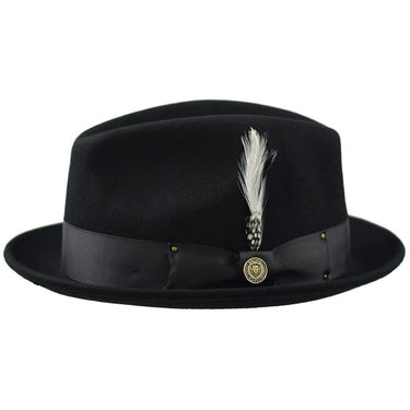 Bruno Capelo Blues Brothers Wool Pinch Front Fedora in Black #color_ Black