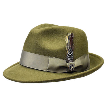 Bruno Capelo Blues Wool Pinch Front Fedora in Olive