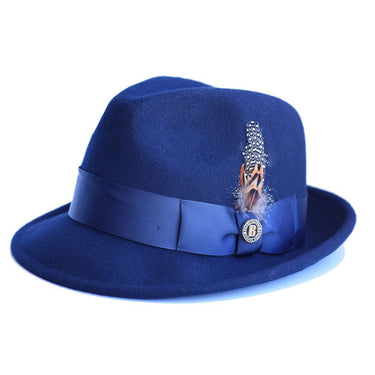 Bruno Capelo Blues Wool Pinch Front Fedora in Navy #color_ Navy